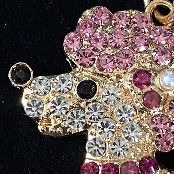 Poodle Rhinestone Charm Keychain Key Holder Pink White Gold Tone Metal New - Picture 5 of 11